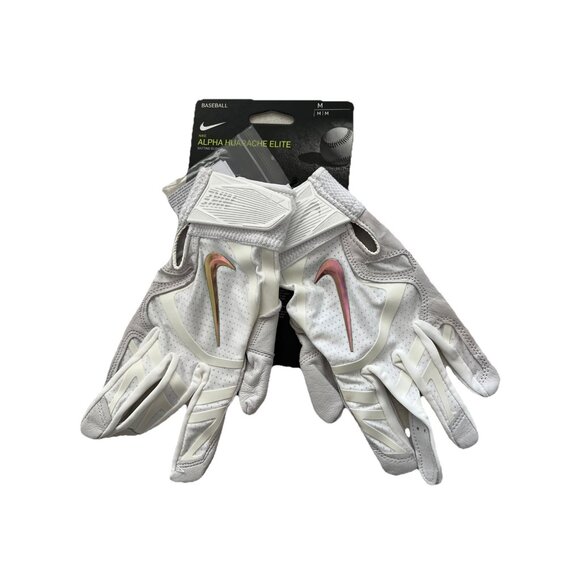 Nike Alpha Huarache Elite Baseball Batting Gloves Men's Size M White Iridescent - Picture 1 of 9